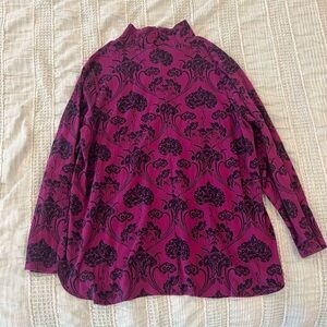 Chico’s Floral Pima Cotton Zip Turtleneck Top Size 3 (XL)